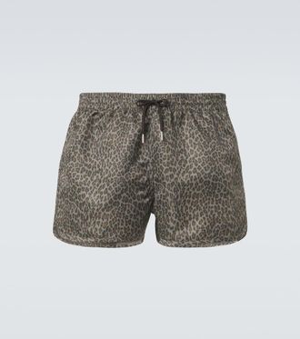 CDLP Leopard-print satin twill swim trunks
