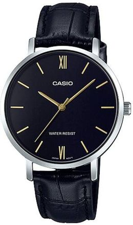 Casio Womens Black Leather Strap Black Dial Watch - Casio LTP-VT01L-1BUDF