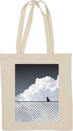 Generic Cat on fence minimalistic artwork clouds Natural Cotton Tote Bag White