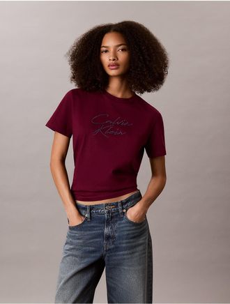 Calvin Klein Jeans Calvin Klein Womens Classic Sequin Script Logo Tee - Purple - XL