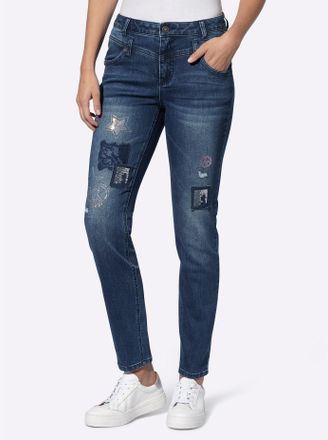 Heine Bequeme Jeans HEINE, Damen, Gr. 34, Normalgr&ouml;ssen, blau (blau, stone, washed), 95% Baumwolle, 3% Polyester, 2% Elasthan, unifarben, lang, Jeans Bequem