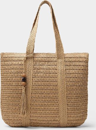 Simons Womens XL braided straw tassel-charm tote bag