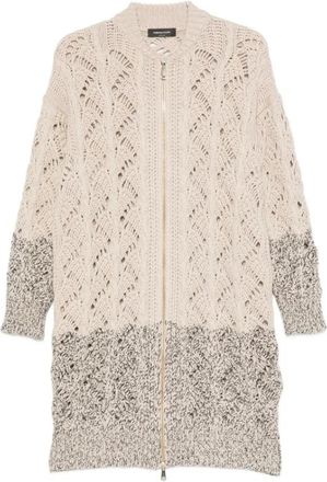 Fabiana Filippi Gebreide Cardigan met Hoge Hals en Rits - Dames - Vesten - Beige - XS - Truien & Vesten