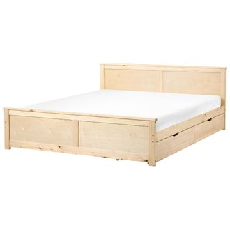 Beliani Cama Con 2 Cajones De Madera De Pino Mdf De Abedul Estilo Escandinavo 180 X 200 Cm Natural Dauphin