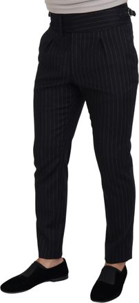 Dolce & Gabbana Mens Pinstripe Wool Trousers Black Nylon Elastane