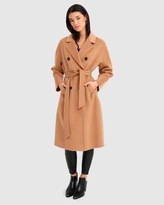 Belle & Bloom Boss Girl Double-Breasted Wool Coat in Camel at Nordstrom, Size Medium Au