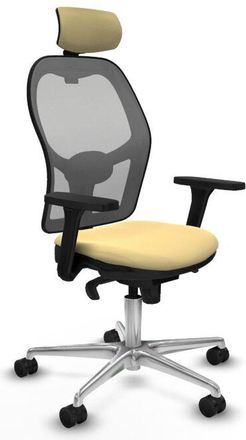 Piqueras y Crespo Piqueras Y Crespo - Jorquera Sincro Malla Gris Similpiel Crema Brazos 3d Base Aluminio Cabecero 2d Ruedas 65mm Nailon