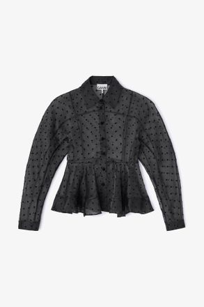Ganni Black Organza Peplum Shirt - Size 4