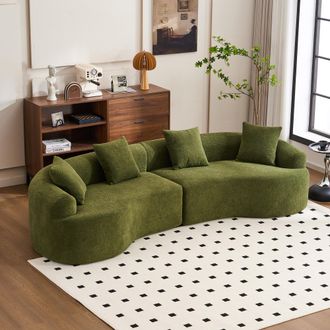 STILVORA Divano Angolare 4 Posti In Chenille, Modulare Con Forma Curva E Imbottitura In Schiuma, Design Moderno, Verde