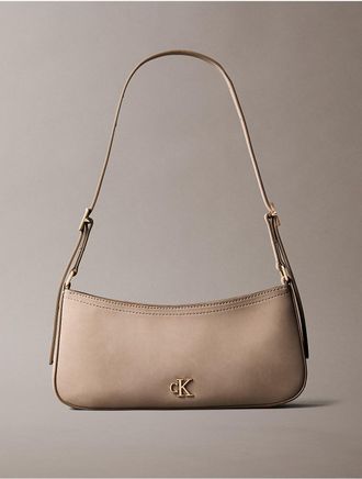 Calvin Klein Womens Sueded Minimal Monogram Small Shoulder Bag - Brown