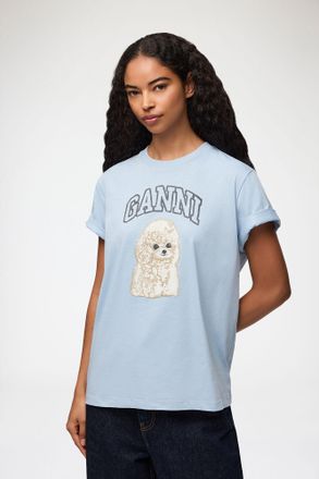 Ganni Blue T-shirt with Poodle - Size XXS Organic Cotton