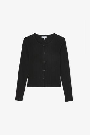 Ganni Black Top in Pointelle - Size XXS Organic Cotton
