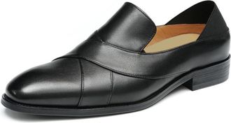 Generic Mens Comfort Slip-On Loafers Low Block Heel Formal Dress Shoes Round-Toe Wedding Business Shoes,Black,5.5 UK