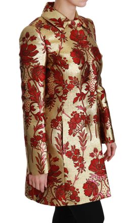 Dolce & Gabbana Womens Red Gold Floral Brocade Cape Coat Jacket Polyester Clothing