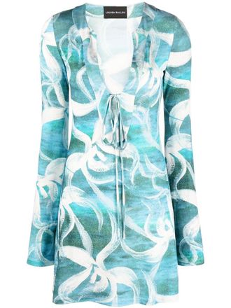 Louisa Ballou Abito corto a fiori - Blu