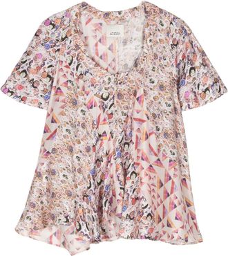 Isabel Marant Lamalia graphic-print flared top - women - Silk/Polyamide - 36 - Neutrals