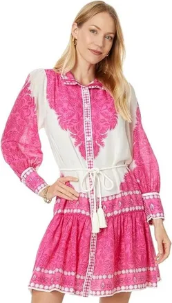 Lilly Pulitzer Drena Shirt Dress Womens Fruit Pink Ruffle Hem Tassel Tie FROG372