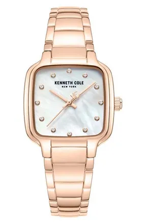 Kenneth Cole Classic Mother-of-Pearl & Diamond Bracelet Watch, 28mm x 31.6mm in Pink /Rose Gold at Nordstrom