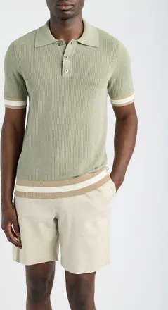 CH&Eacute; Studios Quinn Open Knit Polo Sweater in Sage- 16 at Nordstrom, Size X-Large