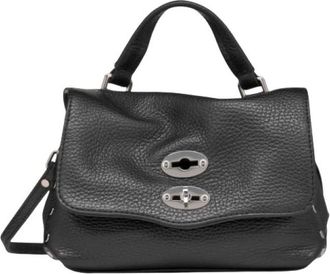 Zanellato Zwarte Gehamerd Leren Babytas - Dames - Handtassen - Zwart - ONE Size - Leer - Tassen