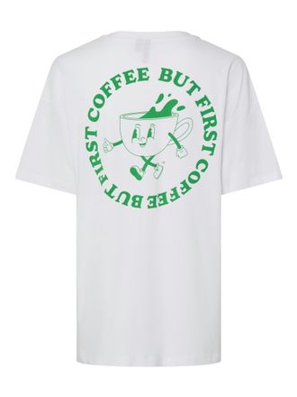 Pieces Kurzarmshirt PIECES PCTRIXIE SS O-NECK OVERSIZED TEE D2D DMO, Damen, Gr. XS, weiss (hellwei&szlig; print:fern gr&uuml;n coffee), Jersey, Obermaterial: 100% Baumw