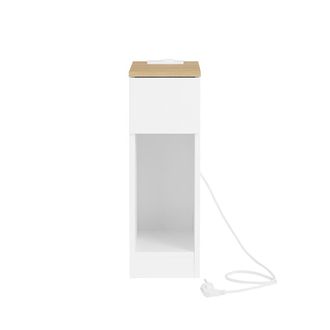 SoBuy Sobuy Mesa De Noche Delgada Con Ancho De 20 Cm Mesa Auxiliar Con Caj&oacute;n, Con Puertos Usb, Para Dormitorio Y Sal&oacute;n, Color Blanco Y Madera, Dimensiones 2