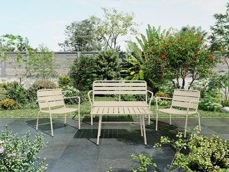 Vente-Unique Set da giardino in metallo: una panchina, 2 poltrone basse e un tavolino - Beige - MIRMANDE di MYLIA