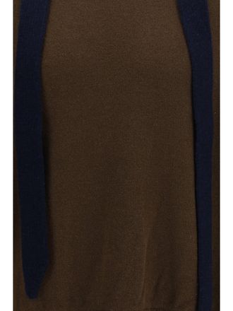 sacai Mens Wool Cardigan With Integrated Scarf Brown-Navy Merino Brown/navy Sweater