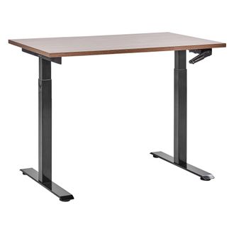 Beliani Escritorio De Altura Regulable Manualmente Oficina Moderna Patas Cuadradas 120 X 72 Cm Tablero Madera Oscura Soporte De Acero Negro Destines