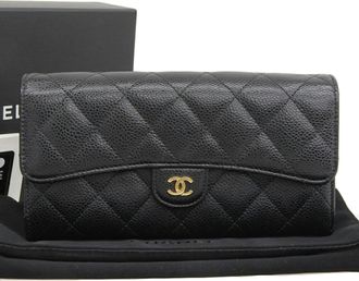 Chanel Black Grained Calfskin Chain/Shoulder Wallet (Pre-Owned)