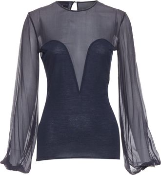Pucci Emilio Pucci virgin wool silk trim contour sheer billow blouse