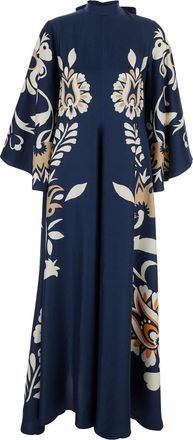 La DoubleJ Multicolor Long Dress With V-neck And Floral Motif In Silk Woman