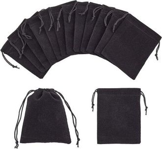 No Brand Bolsas De Tela Flocada De 14 Piezas Con Cord&oacute;n Ajustable - Bolsas Para Bodas, Fiestas, Regalos - Bolsas Para Joyas - Navidad, San Valent&iacute;n - Negro - 1