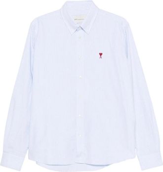 Ami Bfush 063Co 0087 Gestreept Button-Down Shirt - Heren - Casual Overhemden - Blauw - L - Katoen - Overhemden