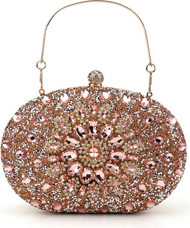 Evening Handbags for Women Sparkly Rhinestone Beaded Clutch Purses Crossbody Purses for Wedding Party Prom, Rose Gold