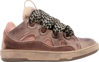 Lanvin Mens Curb Chunky Distressed Leather Sneakers In Blush Pink