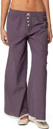 Edikted Dakota Plaid Pull-On Relaxed Fit Pants in Navy at Nordstrom, Size X-Small