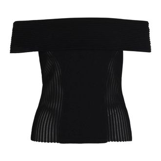 Rotate ROTATE Birger Christensen, Blouses, female, Black, S, Knitted Off-shoulder Top
