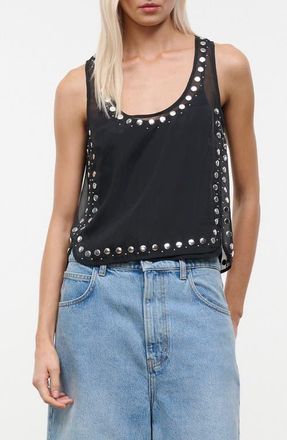 Staud Cara Sheer Studded Sleeveless Top in Black Studs at Nordstrom, Size X-Small