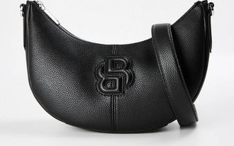 HUGO BOSS Womens Anett Halfmoon Crescent Shape Hobo Bag with Monogram - Black - Size: ONE size