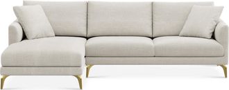 Castlery Lena Chaise Sectional Sofa Left Facing Customized, Performance Linen Weave Sand Brass Legs, Spill Resistant, Removable Covers for Sofas, Castlery