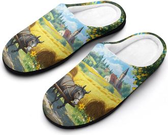 Generic Cute Donkey with Haystack Womens Slippers Warm House Slippers Indoor House Shoes with Anti-Skid Rubber Sole