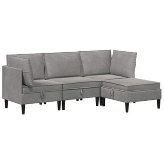 vidaXL Juego De Muebles De Sal&oacute;n Con Coj&iacute;n 4 Pcs Gris Claro Terciopelo Vidaxl