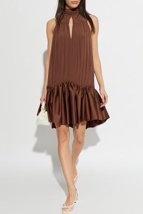 Rotate Short Dress With Draping, Womens, Brown