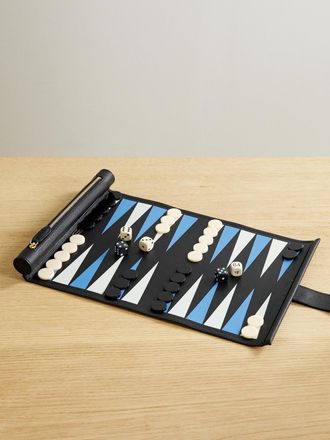 Smythson Panama Printed Textured-leather Backgammon Roll - Black