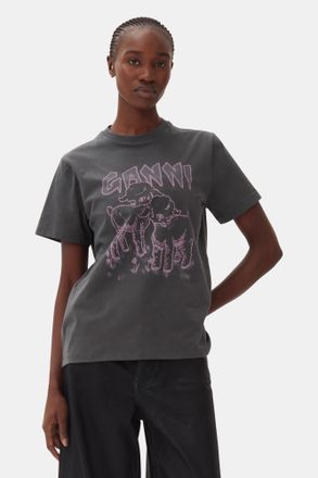 Ganni Grey Relaxed Lamb T-shirt - Size XXS Organic Cotton