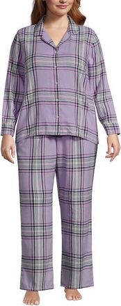 Lands End Plus Size Flannel 2 Piece Pajama Set - Long Sleeve Shirt and Pants in Whisper Lilac/ivory Plaid at Nordstrom, Size 3X