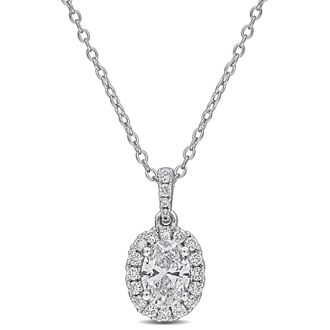 Mimi & Max Created Forever Lab-Grown Diamond Halo Necklace Sterling Silver 7/8 - 1 1/4ct TDW