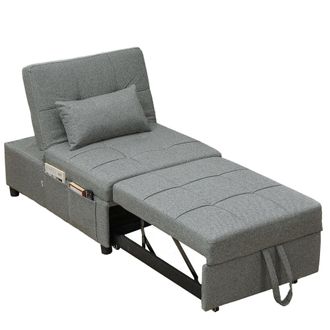 HOMCOM 4-in-1 Pull Out Sleeper Chair Bed with Pockets - Charcoal grey | TJ Hughes