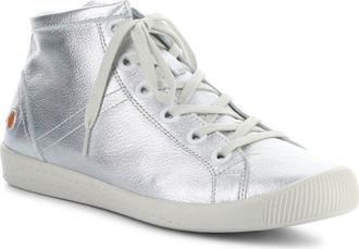 Softinos Isleen Mid-Top Metallic Leather Sneaker in Silver Laminato at Nordstrom Rack, Size 5.5Us / 36Eu